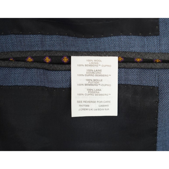 NWT J. Crew Crosby Suit Jacket Mens 46R Tollegno 1900 Wool Blue 2 Button Notch - Picture 8 of 9